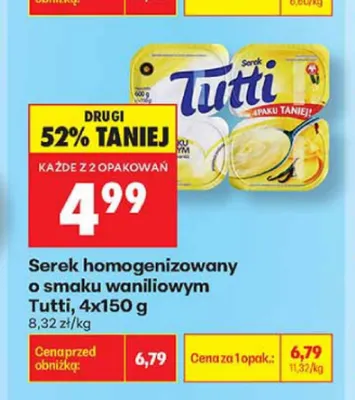 Serek homogenizowany o smaku waniliowym Tutti 4-pak promocja w Biedronka