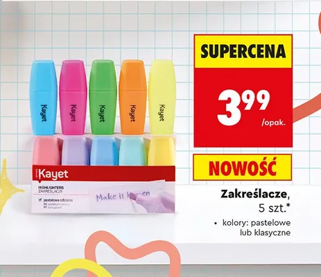Zakreślacze pastelowe Kayet 5-pak promocja w Biedronka