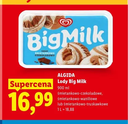 Lody Big Milk śmietankowo-truskawkowe Algida promocja w Lidl