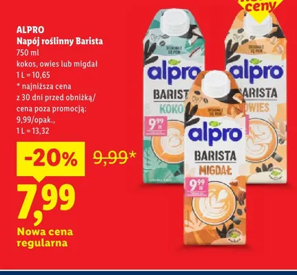 Napój roślinny Barista migdał Alpro promocja w Lidl