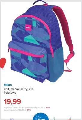 Plecak Milan Knit duży 21 l fioletowy promocja w Smyk