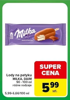 Lody na patyku Milka promocja w Carrefour Express