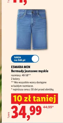 Bermudy jeansowe męskie Esmara Men promocja w Lidl
