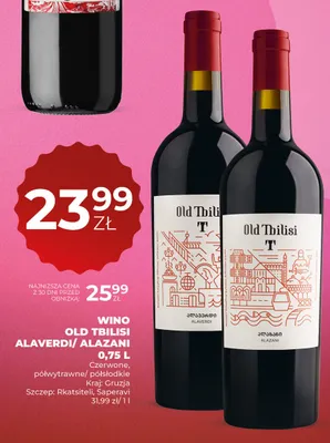 Wino Old Tbilisi Alazani czerwone półsłodkie Gruzja promocja w Duży Ben