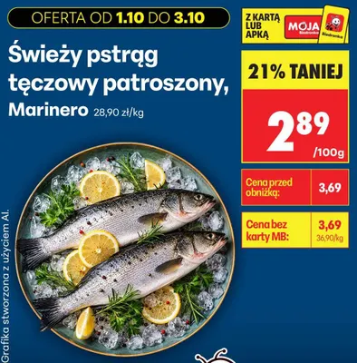 Świeży pstrąg tęczowy patroszony Marinero promocja w Biedronka