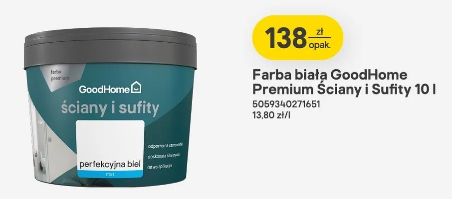 Farba biała goodhome premium ściany i sufity promocja w Castorama