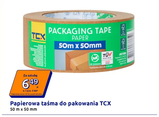 Papierowa taśma do pakowania TCX 50 m x 50 mm promocja w Action
