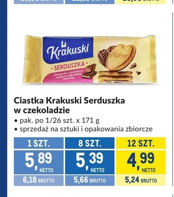 Ciastka Krakuski Serduszka w czekoladzie promocja w Makro