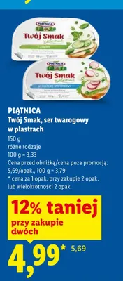 Ser twarogowy w plastrach Piątnica Twój Smak promocja w Lidl