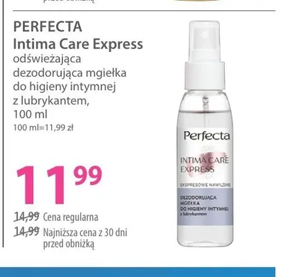 Odświeżająca dezodorująca mgiełka do higieny intymnej z lubrykantem PERFECTA Intima Care Express promocja w Hebe