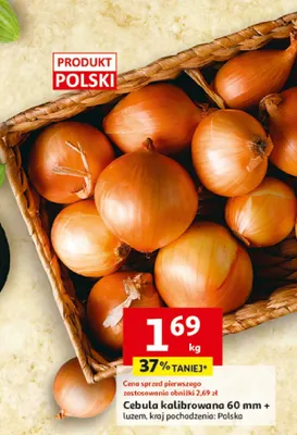 Cebula kalibrowana 60 mm + luzem, kraj pochodzenia: Polska promocja w Auchan