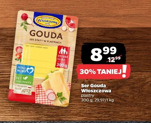 Ser Gouda Włoszczowa plastry promocja w Netto