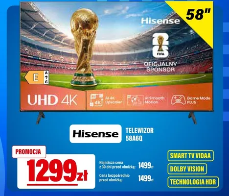 Telewizor Hisense 58A6Q promocja w RTV EURO AGD