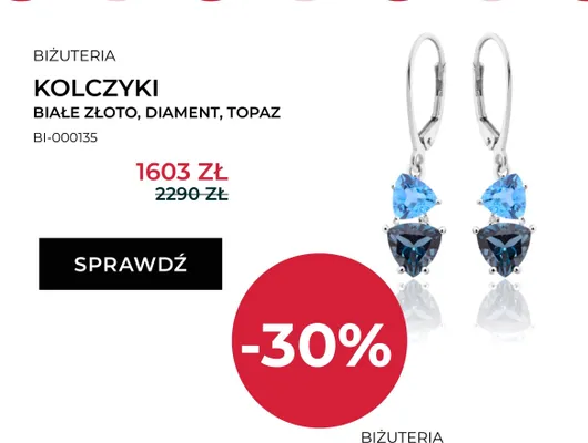 Kolczyki Briju białe złoto diament topaz promocja w Briju