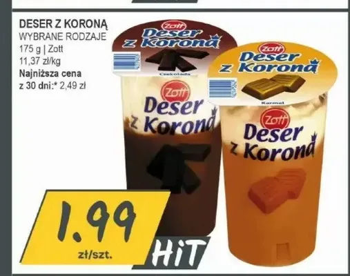 Deser z Koroną o smaku czekoladowym Zott promocja w Słoneczko