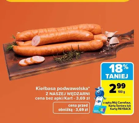 Kiełbasa podwawelska Z Naszej Wędzarni promocja w Carrefour