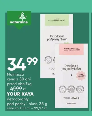 Dezodorant pod pachy i biust Your Kaya Aloes i Czarna Porzeczka promocja w Super-Pharm