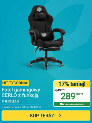 Fotel gamingowy CERLO z funkcją masażu promocja w ERLI