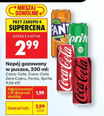 Napój gazowany Coca-Cola lub Coca-Cola Zero w puszce 330 ml promocja w Biedronka