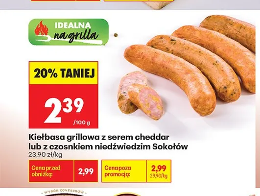 Kiełbasa grillowa z czosnkiem niedźwiedzim Sokołów promocja w Biedronka
