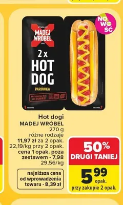 Hot dogi parówka Madej Wróbel 2-pak promocja w Carrefour Market