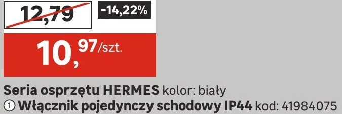 Seria osprzętu HERMES kolor: biały Włącznik pojedynczy schodowy IP44 promocja w Leroy Merlin