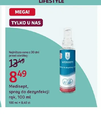 Spray do dezynfekcji rąk Medisept promocja w Rossmann