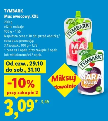 Mus owocowy Tymbark XXL Malina promocja w Lidl