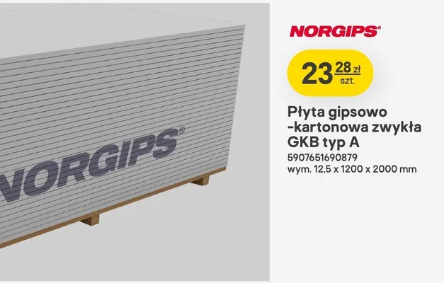 Płyta gipsowo-kartonowa zwykła GKB typ A promocja w Castorama