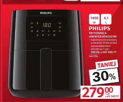 Frytownica PHILIPS Airfryer HD9252/90 1400W 4,1l promocja w Selgros