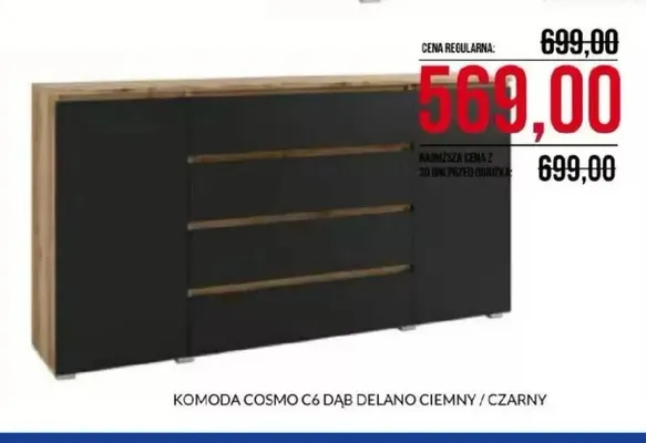 Komoda Cosmo C6 dąb delano ciemny / czarny promocja w Abra Meble