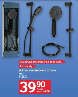 Zestaw prysznicowy czarny mat 3-funkcyjny 3 elementy promocja w Selgros