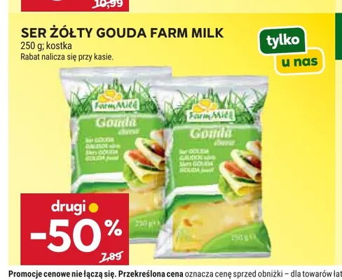 Ser żółty gouda w kostce Farm Milk promocja w Stokrotka