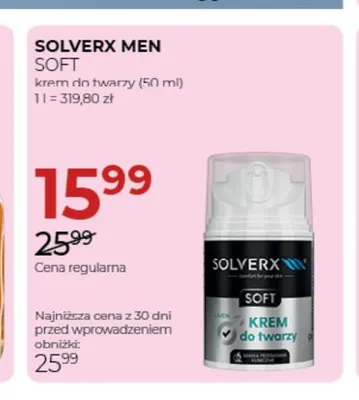 Krem do twarzy Soft Solverx Men promocja w Drogerie Jawa