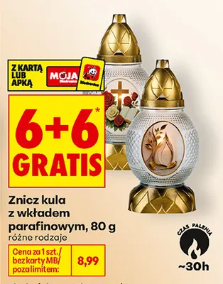 Znicz kula z wkładem parafinowym promocja w Biedronka