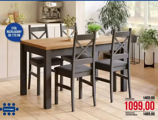 Komplet stół rozkładany + 6 krzeseł Abra Meble promocja w Abra Meble