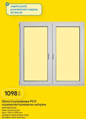 Okno trzyszybowe PCV rozwierne/rozwierno-uchylne białe symetryczne wym. 1465x1435mm promocja w Castorama