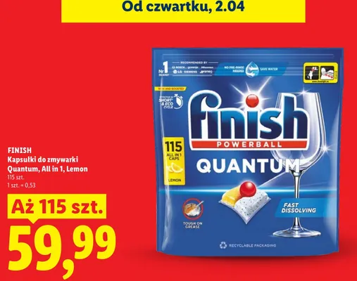 Kapsułki do zmywarki Quantum, All in 1, Lemon Finish promocja w Lidl