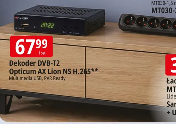 Dekoder DVB-T2 Opticum AX Lion NS H.265 Multimedia USB PVR Ready promocja w Leclerc