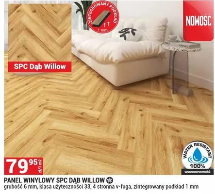 Panel winylowy SPC Dąb Willow grubość 6mm klasa użyteczności 33 4 stronna v-fuga zintegrowany podkład 1mm promocja w Merkury Market