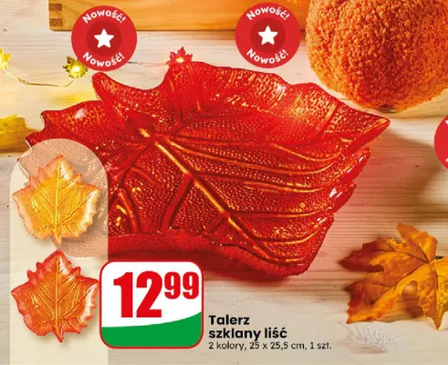 Talerz szklany liść 25x25,5 cm promocja w Dino