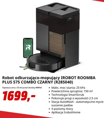Robot odkurzająco-mopujący iRobot Roomba Plus 575 Combo czarny R285040 promocja w Media Markt