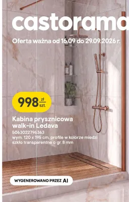 Kabina prysznicowa walk-in Ledava 120x195 cm profile w kolorze miedzi szkło transparentne o gr. 8 mm promocja w Castorama