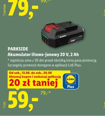 Akumulator litowo-jonowy PARKSIDE 20V 2Ah promocja w Lidl