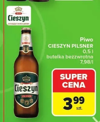 Piwo Cieszyn Pilsner butelka bezzwrotna promocja w Carrefour Market