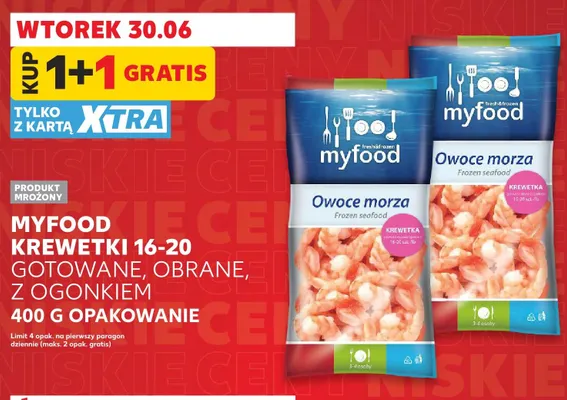 Krewetki 16-20 gotowane obrane z ogonkiem Myfood promocja w Kaufland