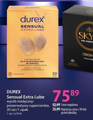 Wyrób medyczny prezerwatywy supercienikie DUREX Sensual Extra Lube promocja w Hebe