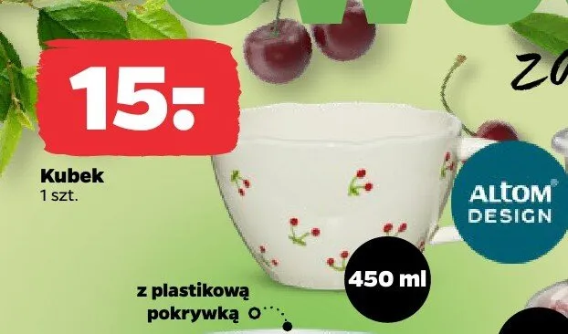 Kubek z plastikową pokrywką Altom Design promocja w Netto