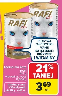 Karma dla kota RAFI wołowina, łosoś różne rodzaje 415 g promocja w Carrefour Market