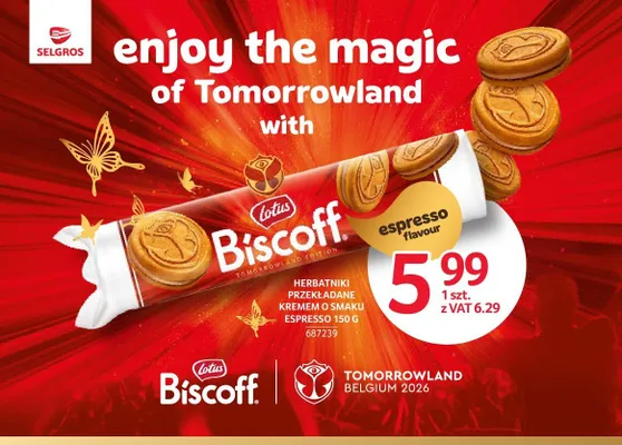 Herbatniki przekładane kremem o smaku espresso Lotus Biscoff promocja w Selgros